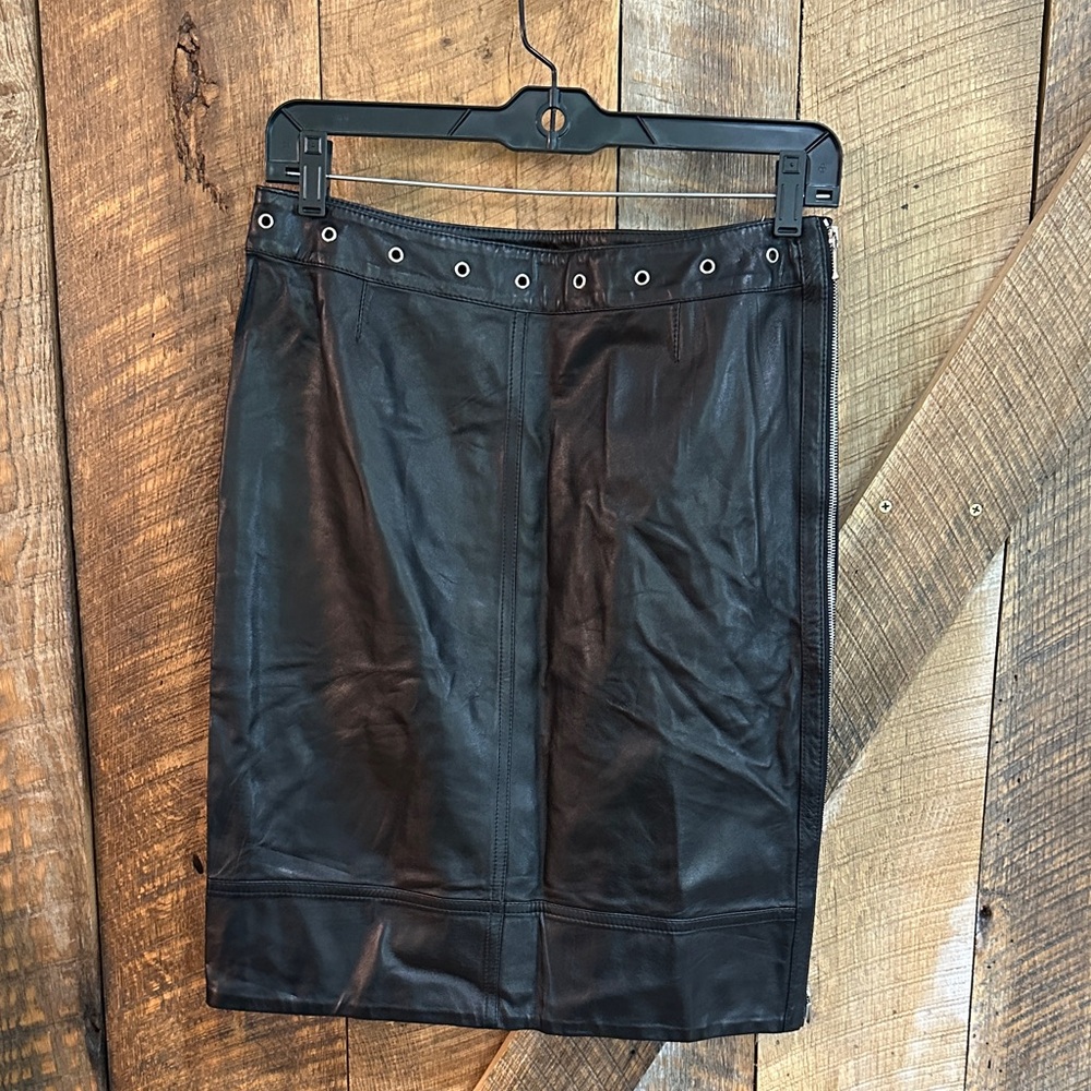 NWT Piazza Sempione 100% Black Leather Skirt Full size Zipper Made In Italy -E6